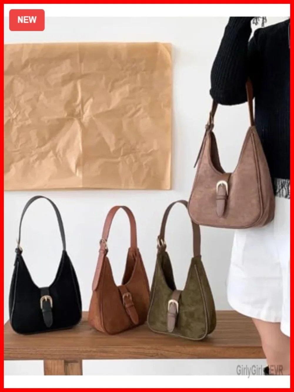 Slouchy Suede Saddle Hobo Bag Underarm Shoulder Crescent Crossbody Purse